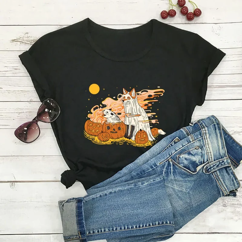 Plus Size Hunde-Kürbis-Kurzarm-T-Shirt