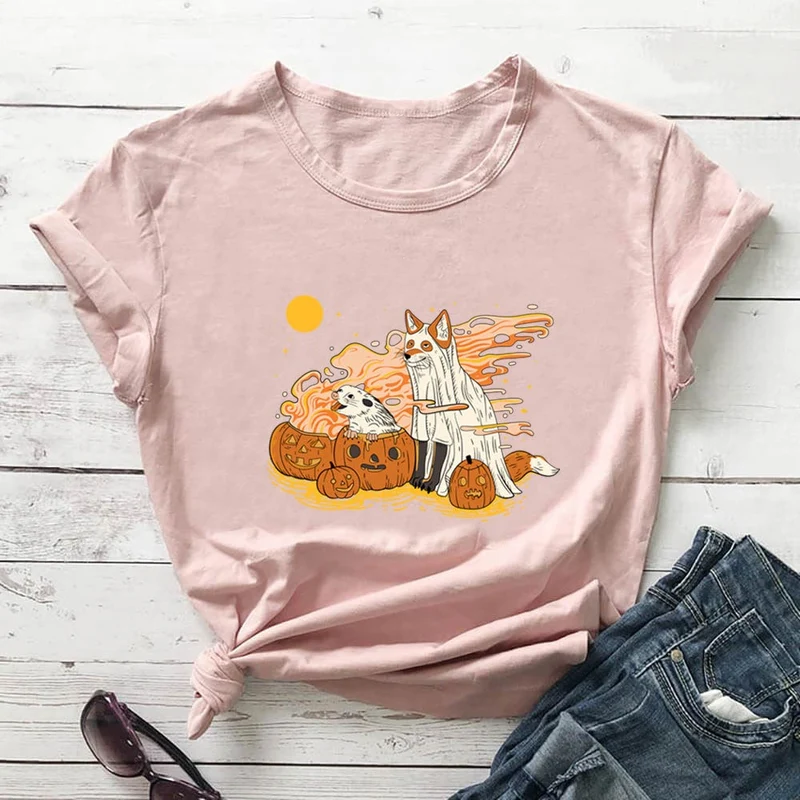 Plus Size Hunde-Kürbis-Kurzarm-T-Shirt