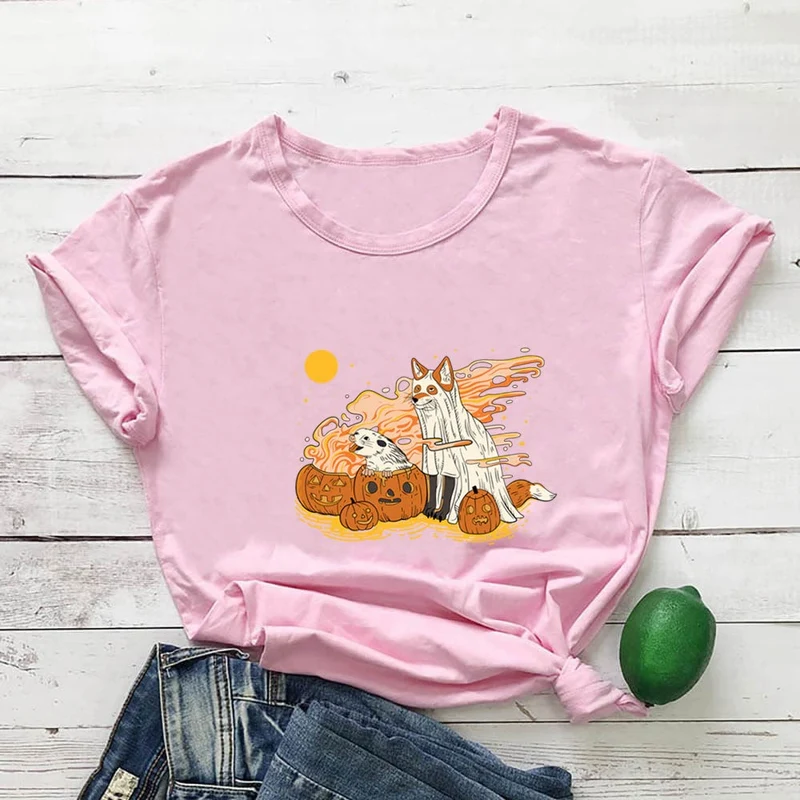 Plus Size Hunde-Kürbis-Kurzarm-T-Shirt