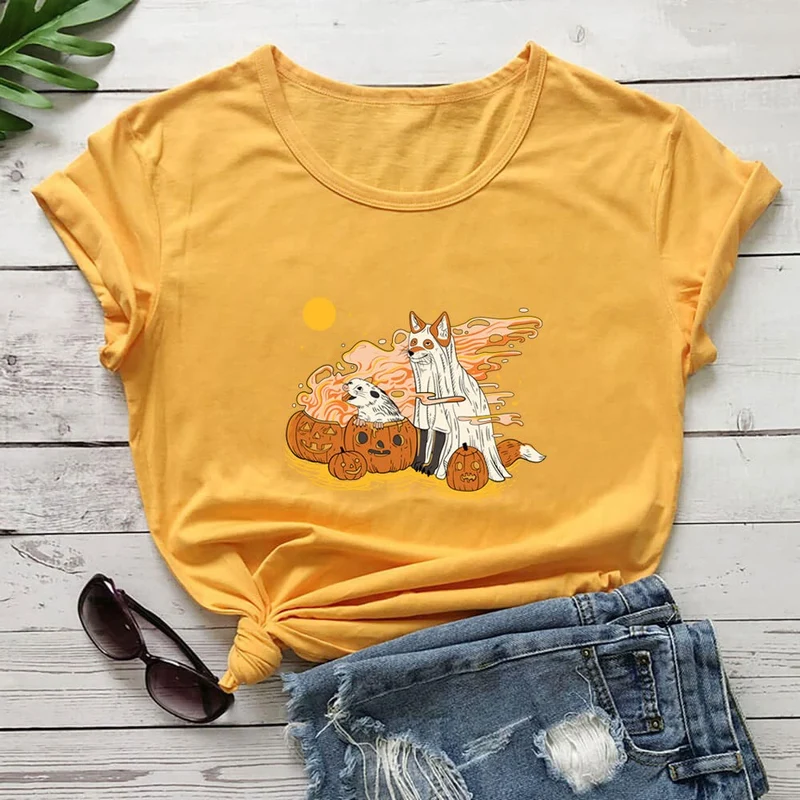 Plus Size Hunde-Kürbis-Kurzarm-T-Shirt