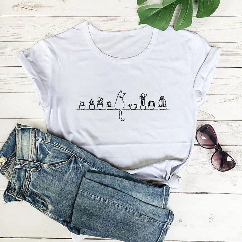 Plus Size Katzenblumen Kurzarm-T-Shirt