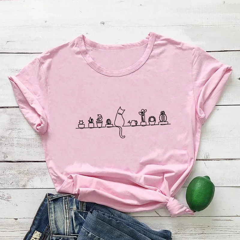 Plus Size Katzenblumen Kurzarm-T-Shirt