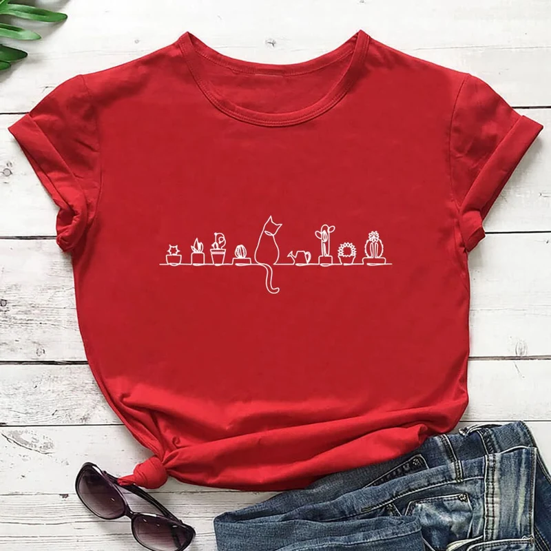 Plus Size Katzenblumen Kurzarm-T-Shirt