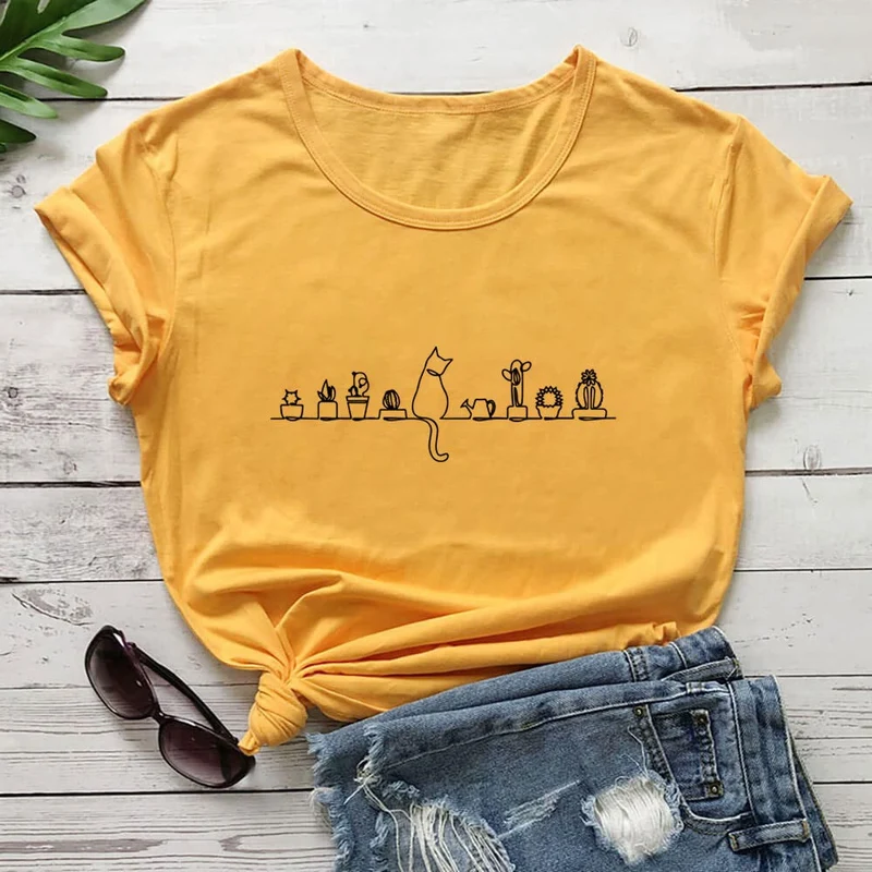 Plus Size Katzenblumen Kurzarm-T-Shirt