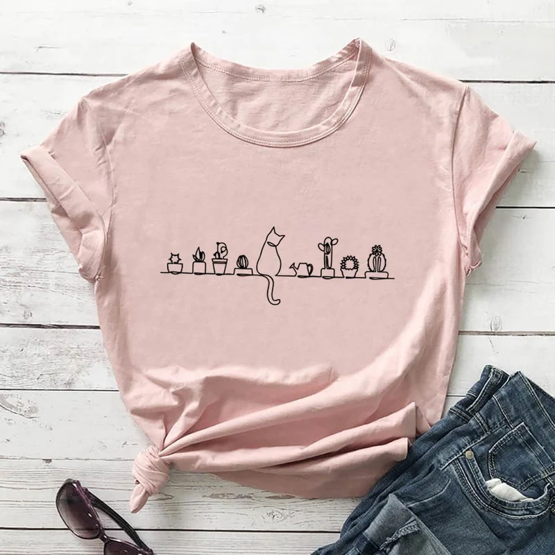 Plus Size Katzenblumen Kurzarm-T-Shirt