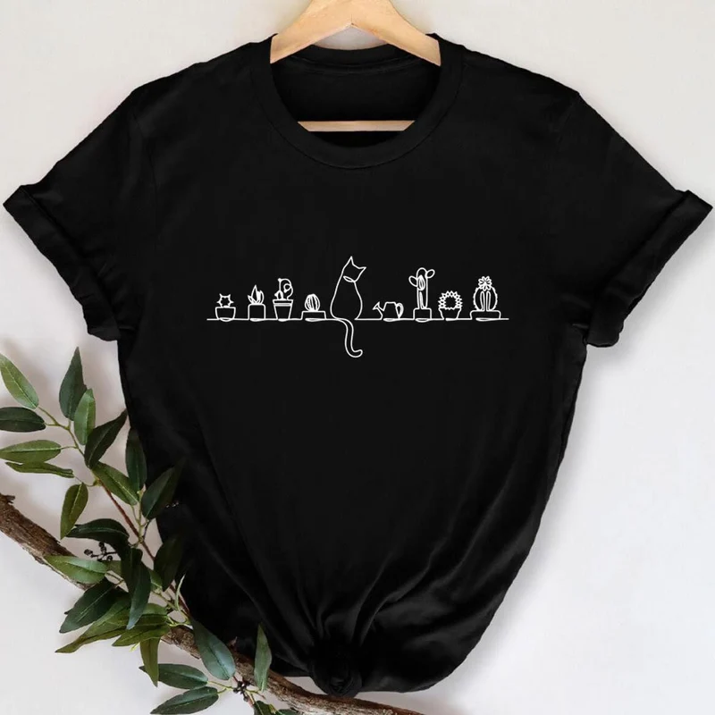 Plus Size Katzenblumen Kurzarm-T-Shirt