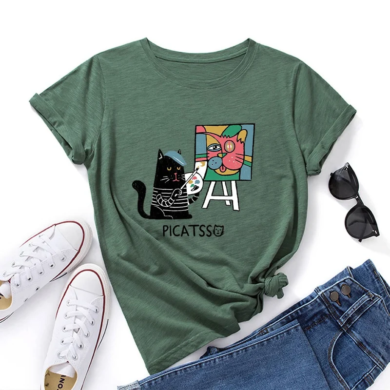 T-Shirt mit Cartoon-Katzenprint in Übergröße