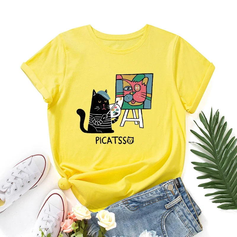 T-Shirt mit Cartoon-Katzenprint in Übergröße