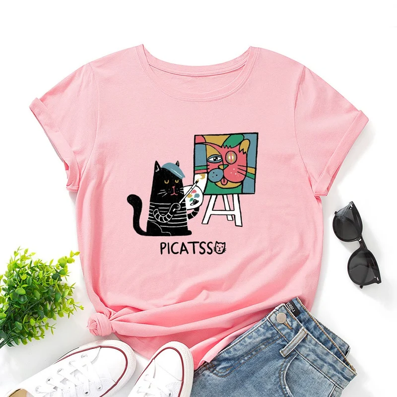 T-Shirt mit Cartoon-Katzenprint in Übergröße