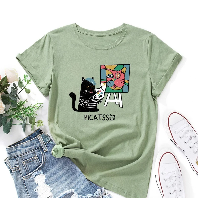 T-Shirt mit Cartoon-Katzenprint in Übergröße