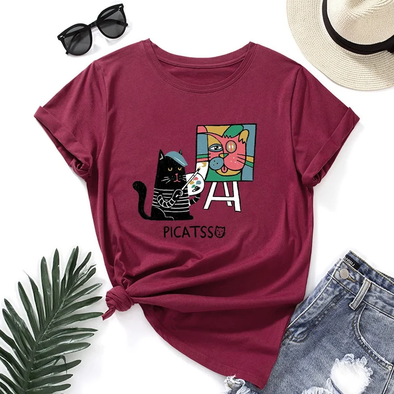 T-Shirt mit Cartoon-Katzenprint in Übergröße