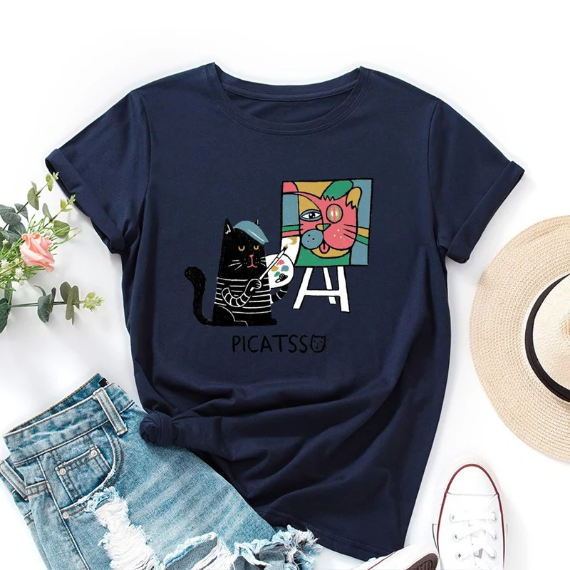T-Shirt mit Cartoon-Katzenprint in Übergröße