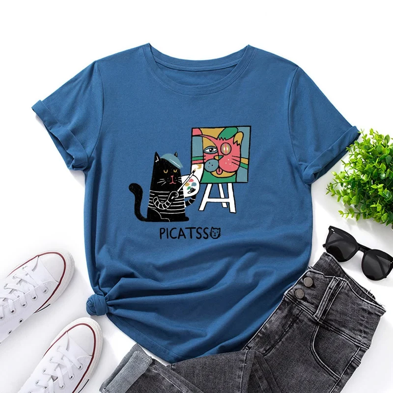 T-Shirt mit Cartoon-Katzenprint in Übergröße