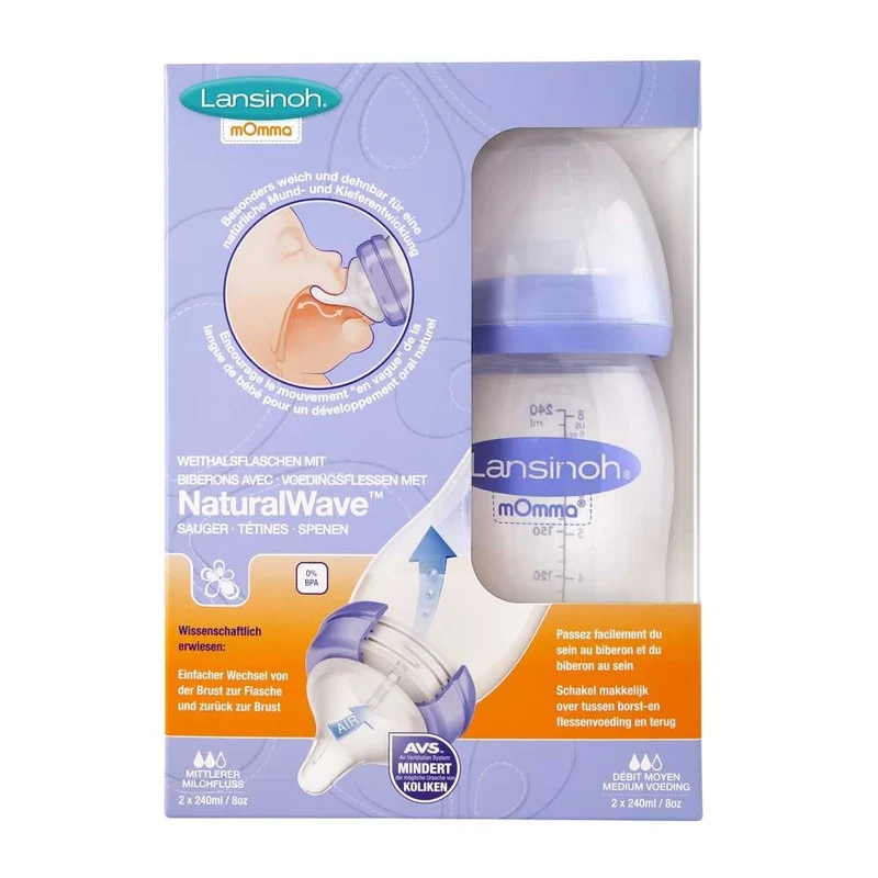 Lansinoh Weithalsflasche, NaturalWave™ Sauger, BPA frei, versch. Gr.