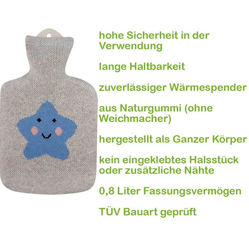 Sänger 0,8 Liter Wärmflasche mit Strickbezug aus Baumwolle
