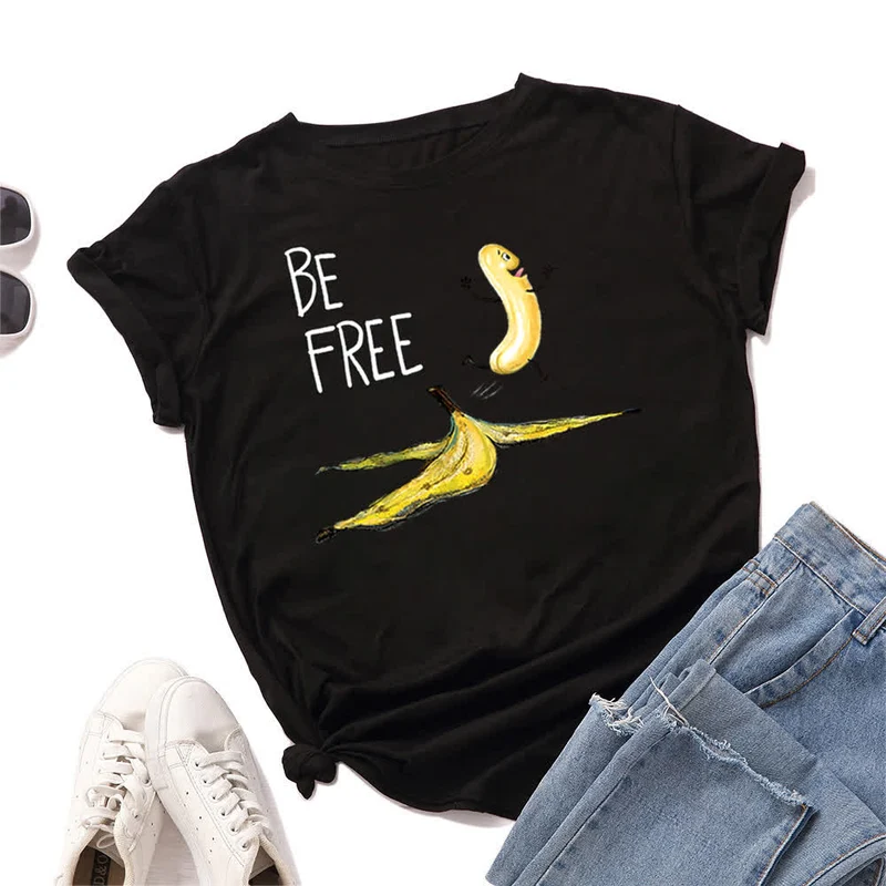 Kurzarm-T-Shirt mit kreativem Bananen-Print in Übergröße