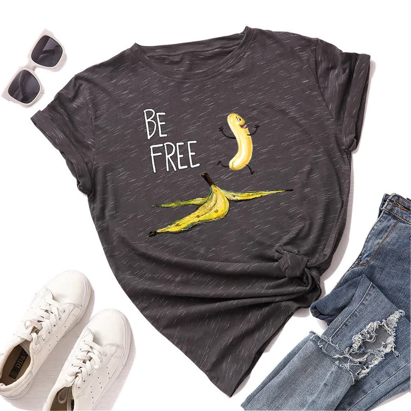 Kurzarm-T-Shirt mit kreativem Bananen-Print in Übergröße
