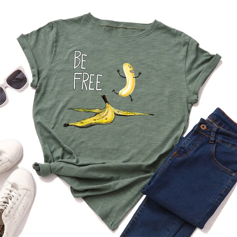 Kurzarm-T-Shirt mit kreativem Bananen-Print in Übergröße