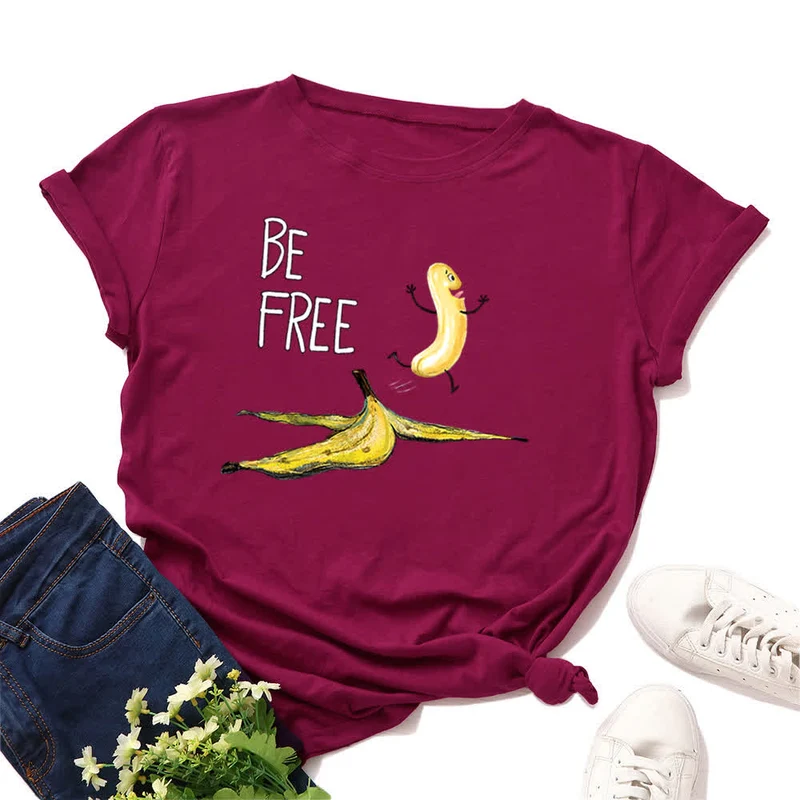 Kurzarm-T-Shirt mit kreativem Bananen-Print in Übergröße