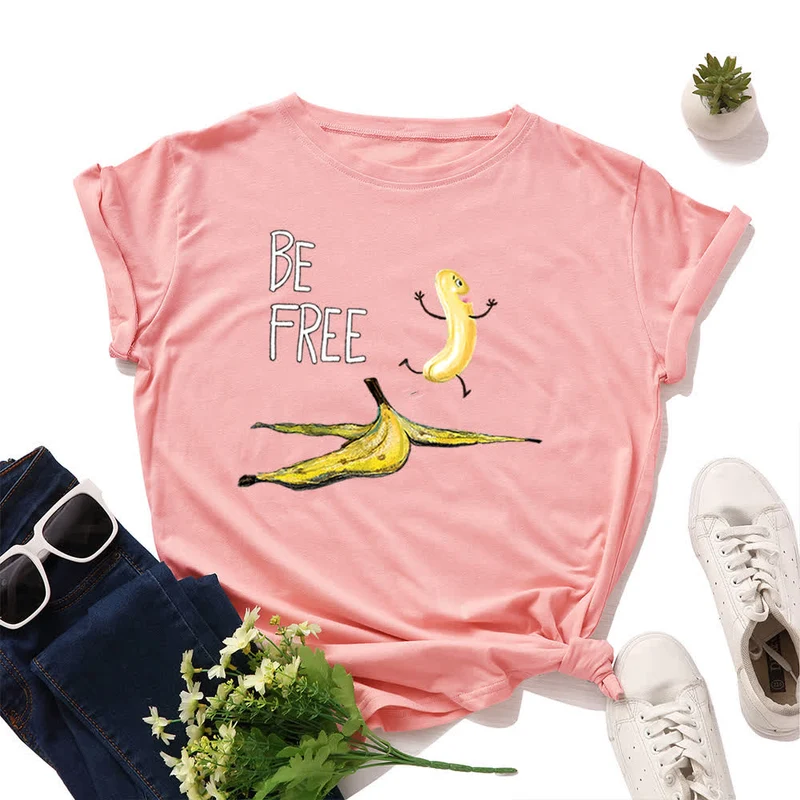 Kurzarm-T-Shirt mit kreativem Bananen-Print in Übergröße