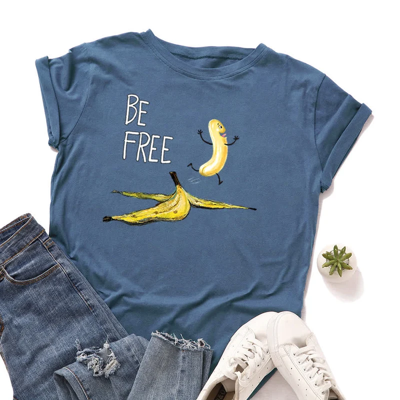Kurzarm-T-Shirt mit kreativem Bananen-Print in Übergröße