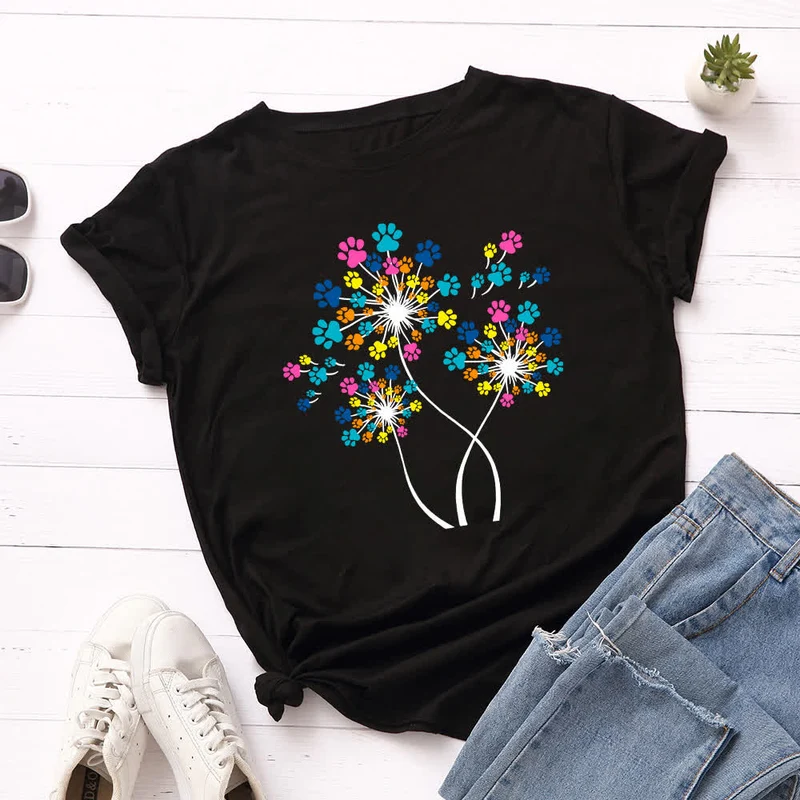 Kreatives Löwenzahn-Kurzarm-T-Shirt in Übergröße