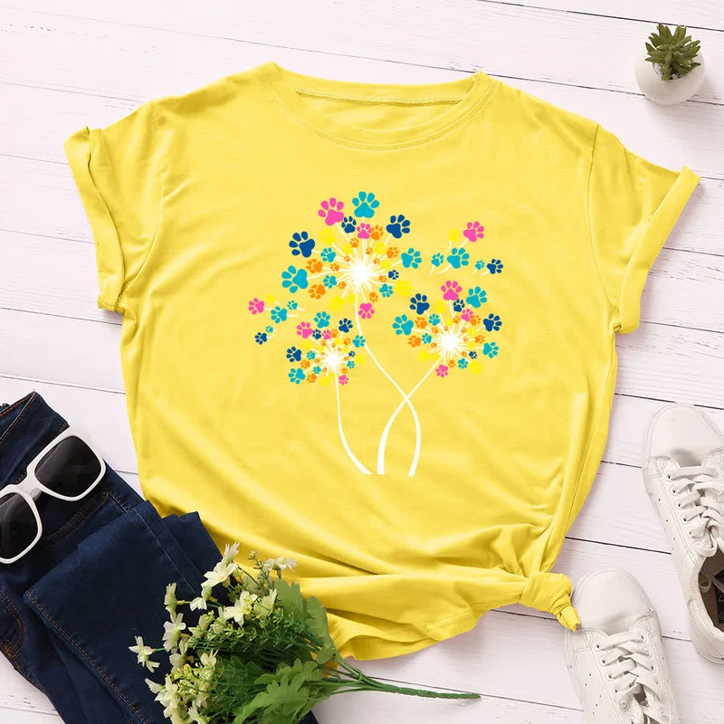 Kreatives Löwenzahn-Kurzarm-T-Shirt in Übergröße