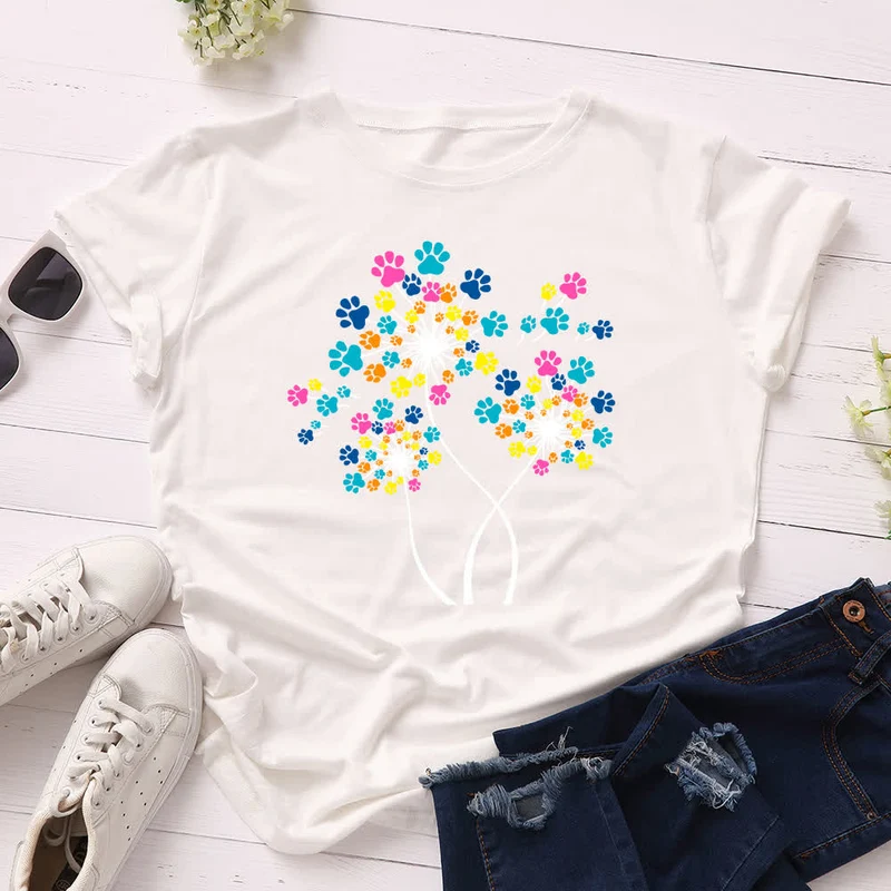 Kreatives Löwenzahn-Kurzarm-T-Shirt in Übergröße