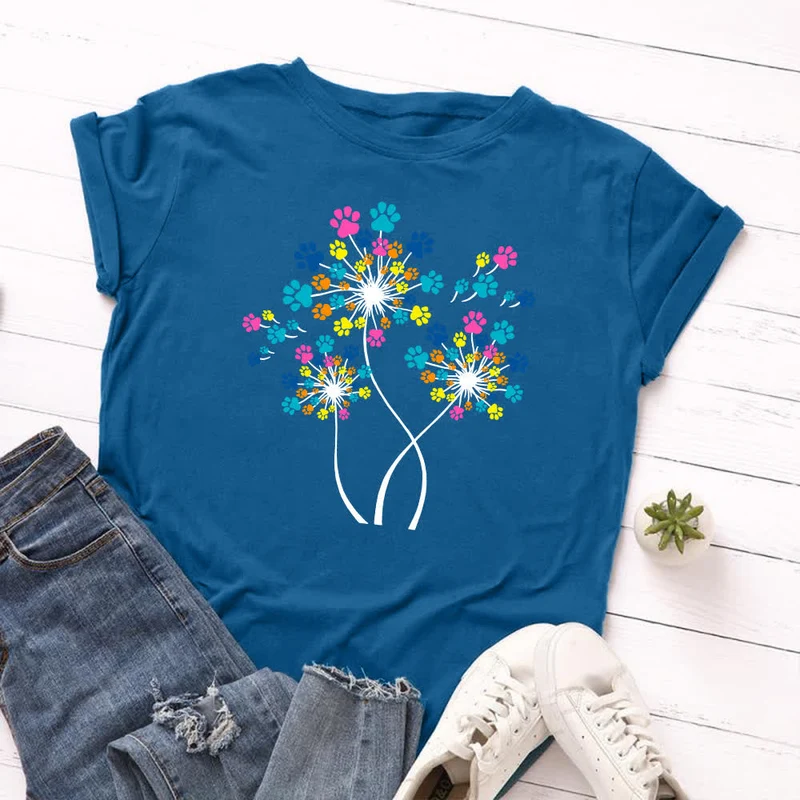 Kreatives Löwenzahn-Kurzarm-T-Shirt in Übergröße