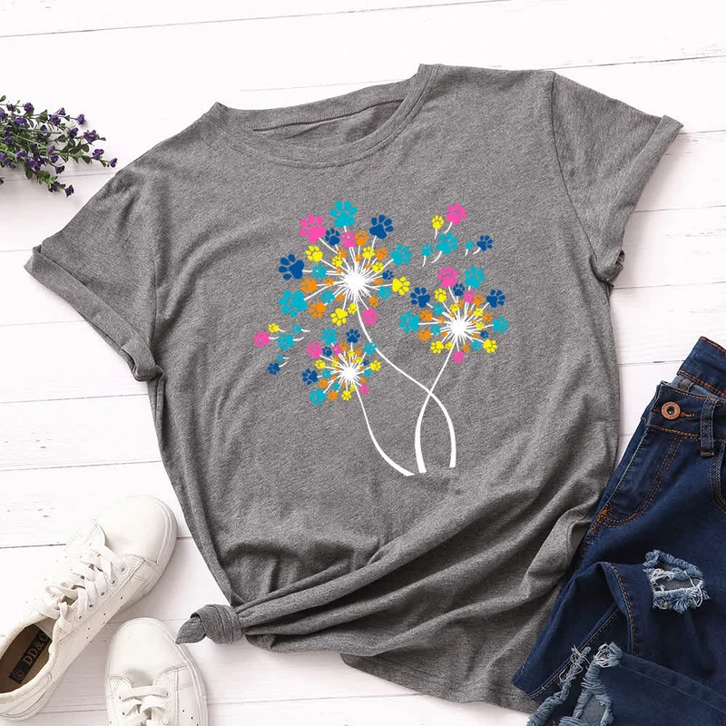 Kreatives Löwenzahn-Kurzarm-T-Shirt in Übergröße