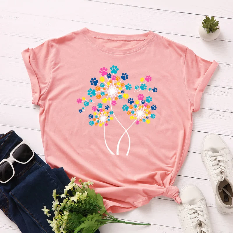 Kreatives Löwenzahn-Kurzarm-T-Shirt in Übergröße