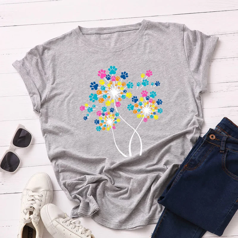 Kreatives Löwenzahn-Kurzarm-T-Shirt in Übergröße