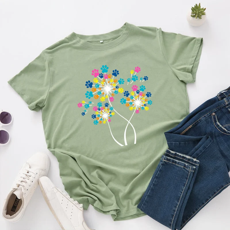 Kreatives Löwenzahn-Kurzarm-T-Shirt in Übergröße