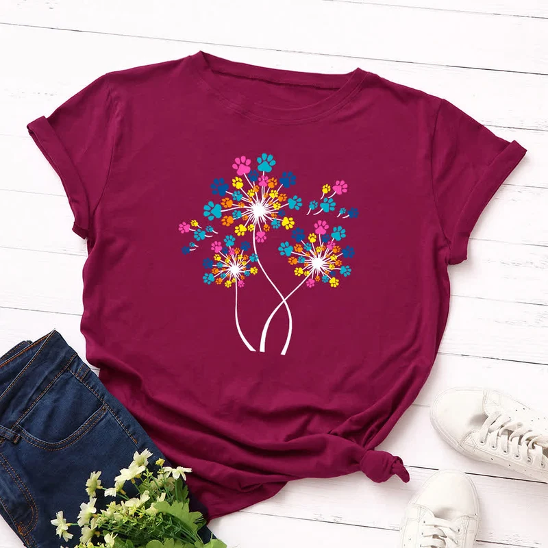 Kreatives Löwenzahn-Kurzarm-T-Shirt in Übergröße