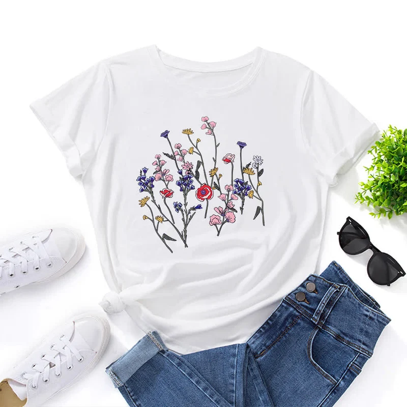 Kurzärmliges T-Shirt mit Blumendruck in Übergröße