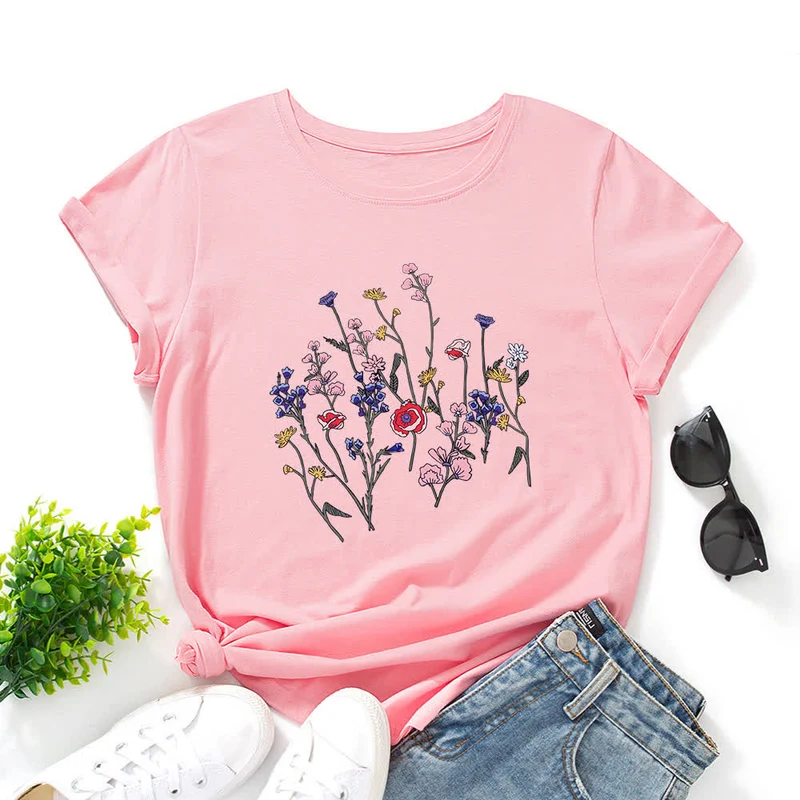 Kurzärmliges T-Shirt mit Blumendruck in Übergröße