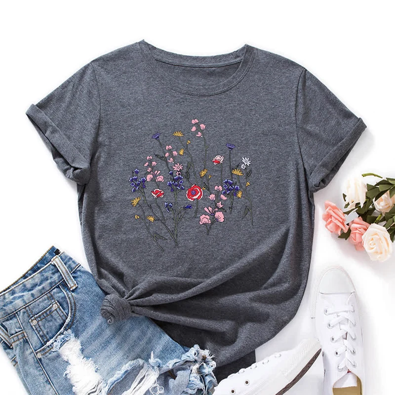 Kurzärmliges T-Shirt mit Blumendruck in Übergröße