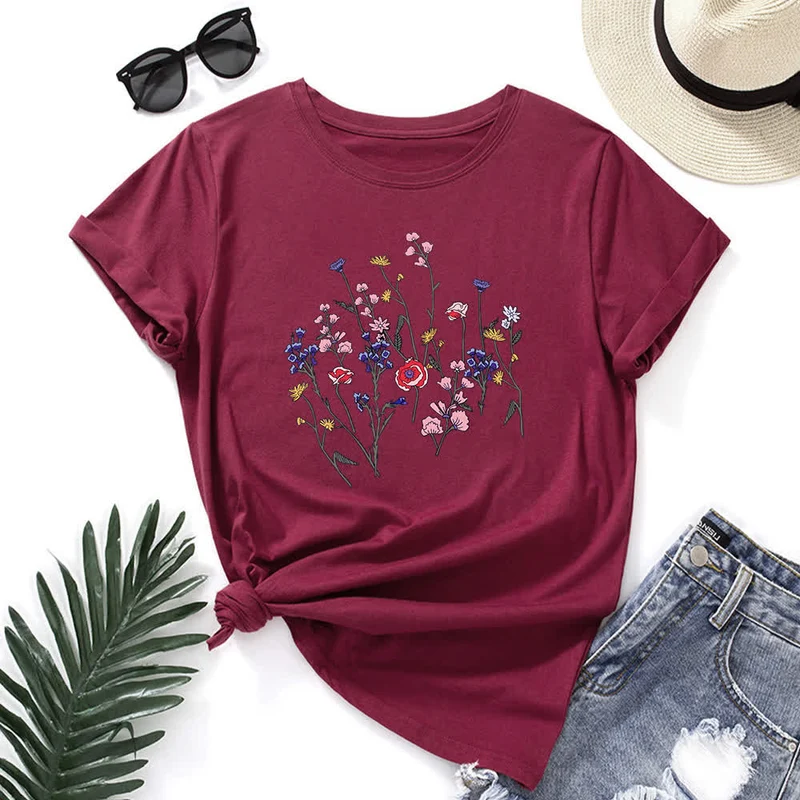 Kurzärmliges T-Shirt mit Blumendruck in Übergröße