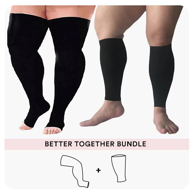 Bundle Übergröße Oberschenkelhohe Kompressionsstrümpfe + Wadenmanschetten