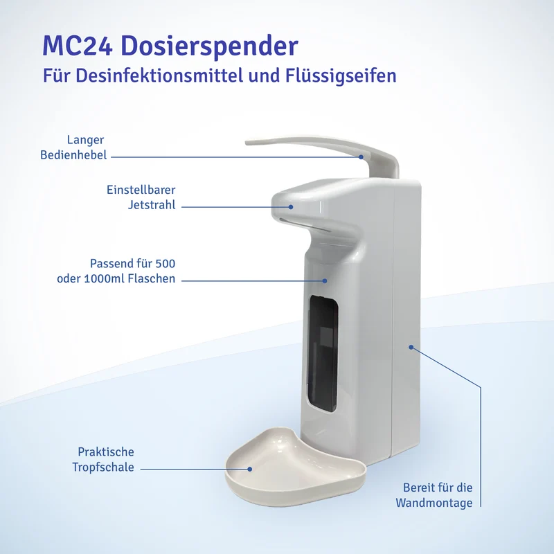 Dosierspender mit langem Armhebel für 500 und 1000ml Euro-Flaschen, weiß