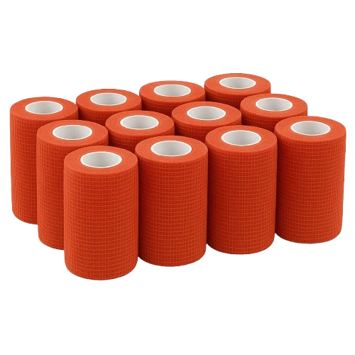 Medicalcorner24 Vliesbandage selbsthaftend rot 12 Rollen 7,5 cm × 4,5 m