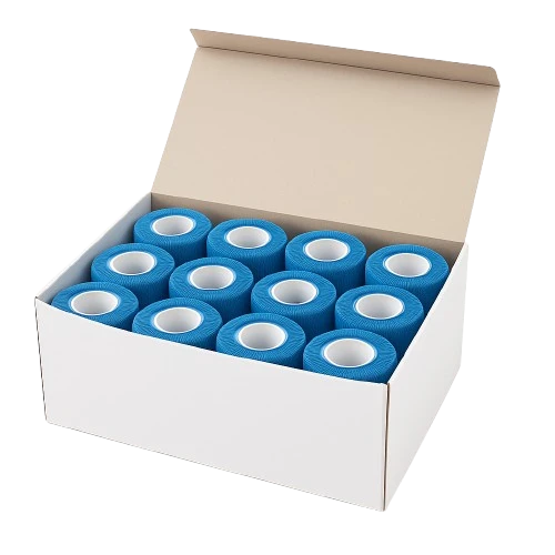 Medicalcorner24 Vliesbandage selbsthaftend blau 12 Rollen 7,5 cm × 4,5 m