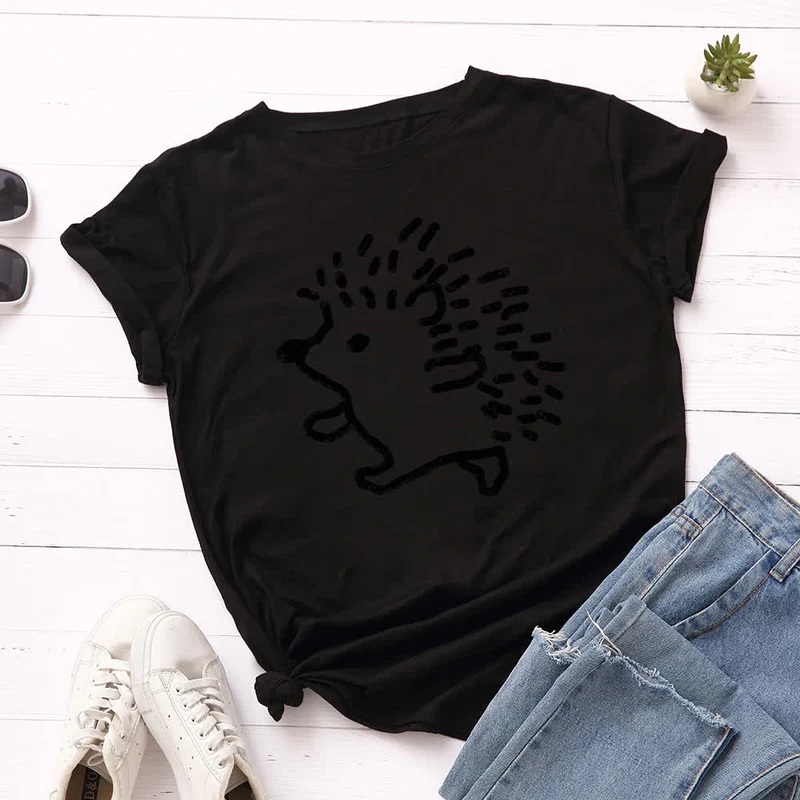 T-Shirt mit Rundhalsausschnitt und kurzen Ärmeln in Übergröße mit Igel-Print