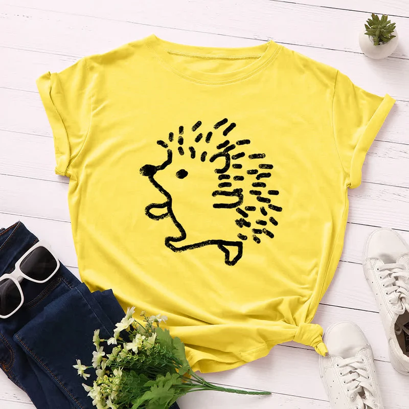 T-Shirt mit Rundhalsausschnitt und kurzen Ärmeln in Übergröße mit Igel-Print