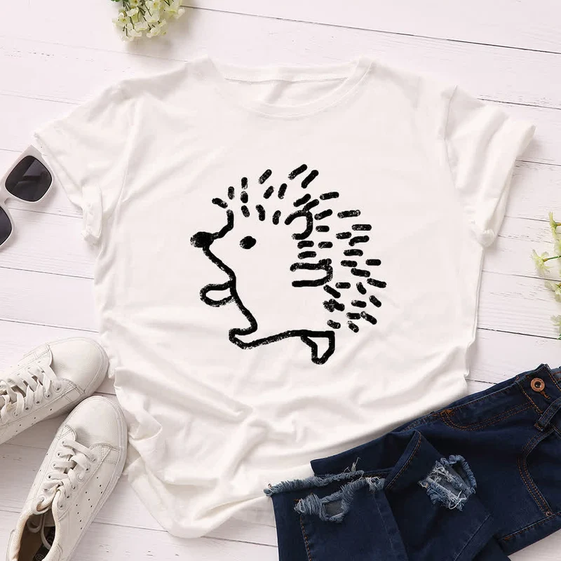 T-Shirt mit Rundhalsausschnitt und kurzen Ärmeln in Übergröße mit Igel-Print