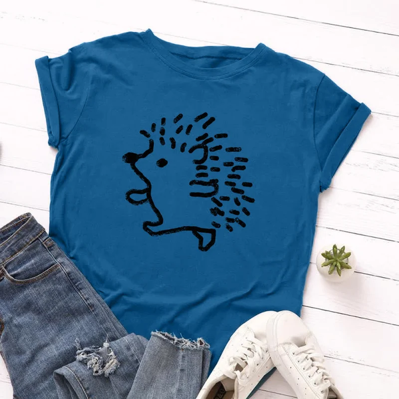 T-Shirt mit Rundhalsausschnitt und kurzen Ärmeln in Übergröße mit Igel-Print