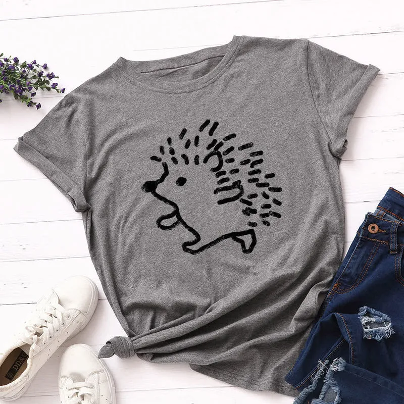T-Shirt mit Rundhalsausschnitt und kurzen Ärmeln in Übergröße mit Igel-Print
