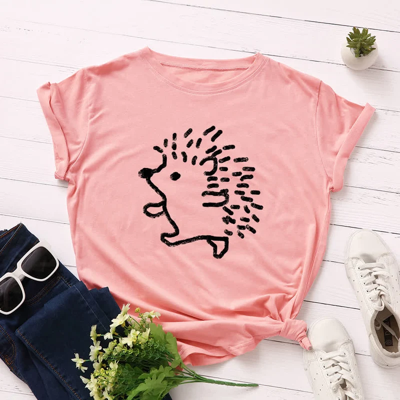 T-Shirt mit Rundhalsausschnitt und kurzen Ärmeln in Übergröße mit Igel-Print