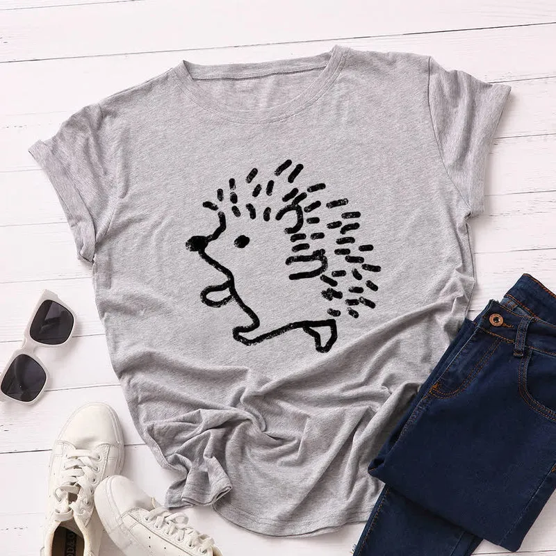 T-Shirt mit Rundhalsausschnitt und kurzen Ärmeln in Übergröße mit Igel-Print