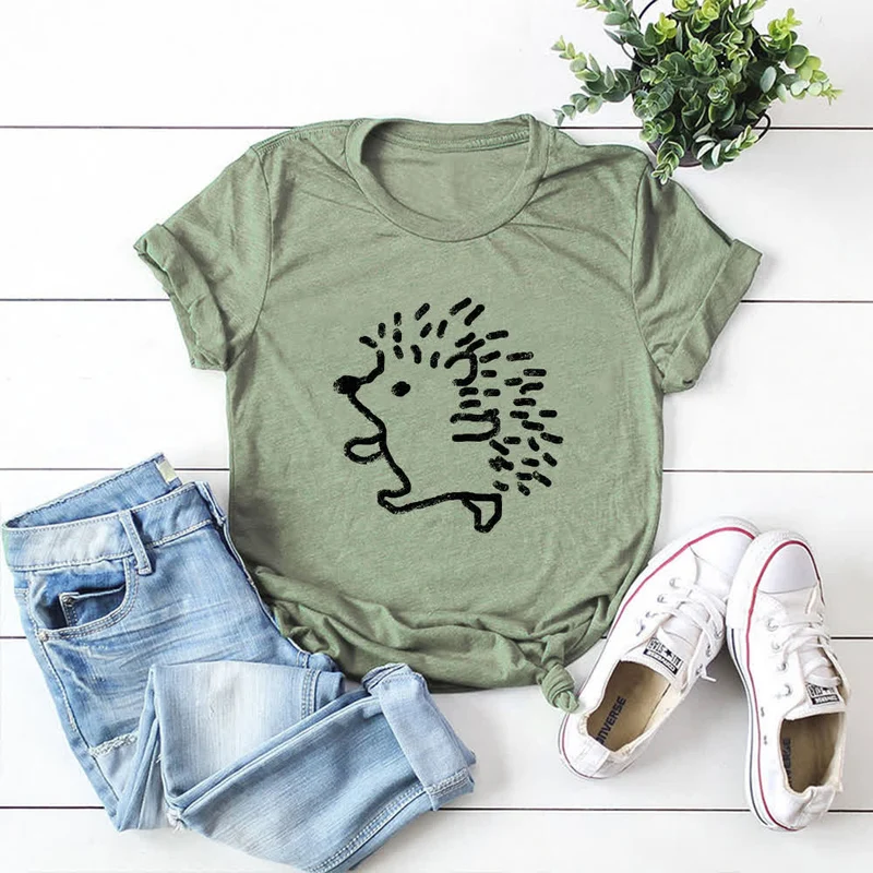 T-Shirt mit Rundhalsausschnitt und kurzen Ärmeln in Übergröße mit Igel-Print